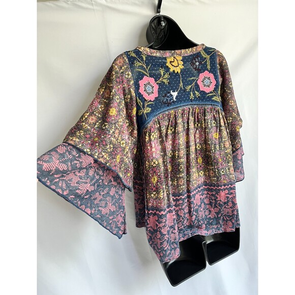Anthropologie Postmark Ciutadella Boho Top Sz XS Hippie Bell Sleeve Embroidered - Picture 6 of 11
